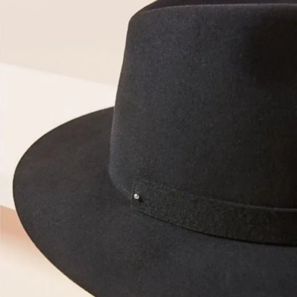 Anthropologie Amelia Black Wool Fedora Hat - Picture 7 of 13